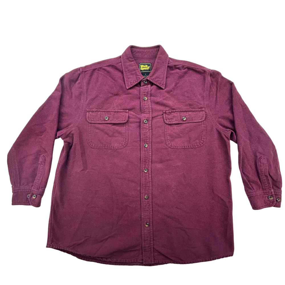 Work n' Sport Shirt Mens Large Maroon Button Down Long Sleeve Utility Pockets